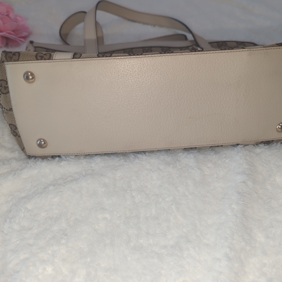 Gucci Monogram Tote GG Abbey Cream Leather Canvas Medium Bag Purse Gift EUC Chic - Picture 9 of 14